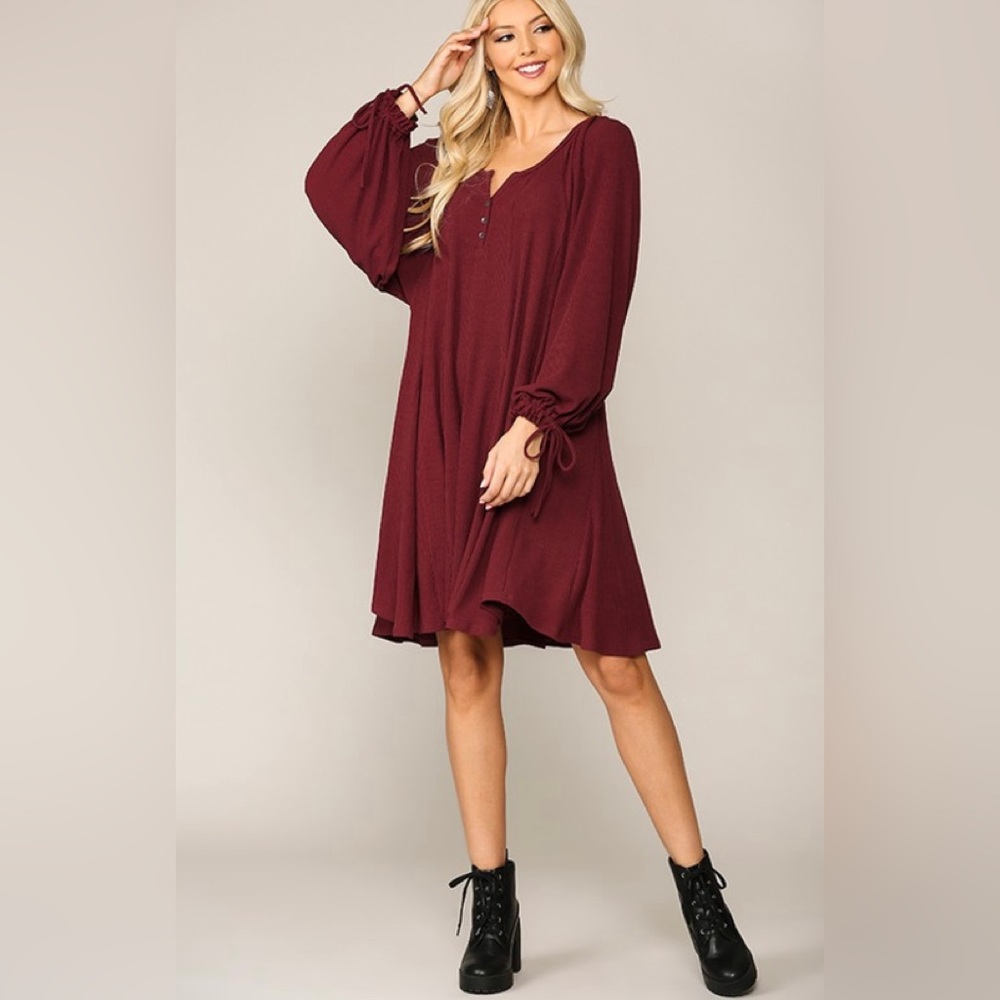 Textured rib solid knit wrist tie dress